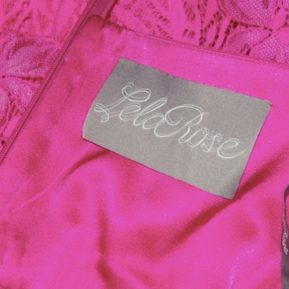 Lela Rose Hot Bright Pink Guipure Lace Shirt Sleeve Pencil Cocktail Dress 2 - Picture 2 of 6